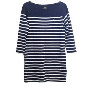 NWOT Polo Ralph Lauren Navy White Stripe Pullover Cotton Knit Dress S